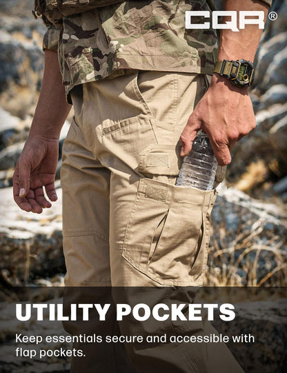 CQR Men's Tactical Pants, Water Resistant Ripstop Cargo Pants, Lightweight EDC Work Hiking Pants, Outdoor Apparel, Raider Khaki, 44W x 32L