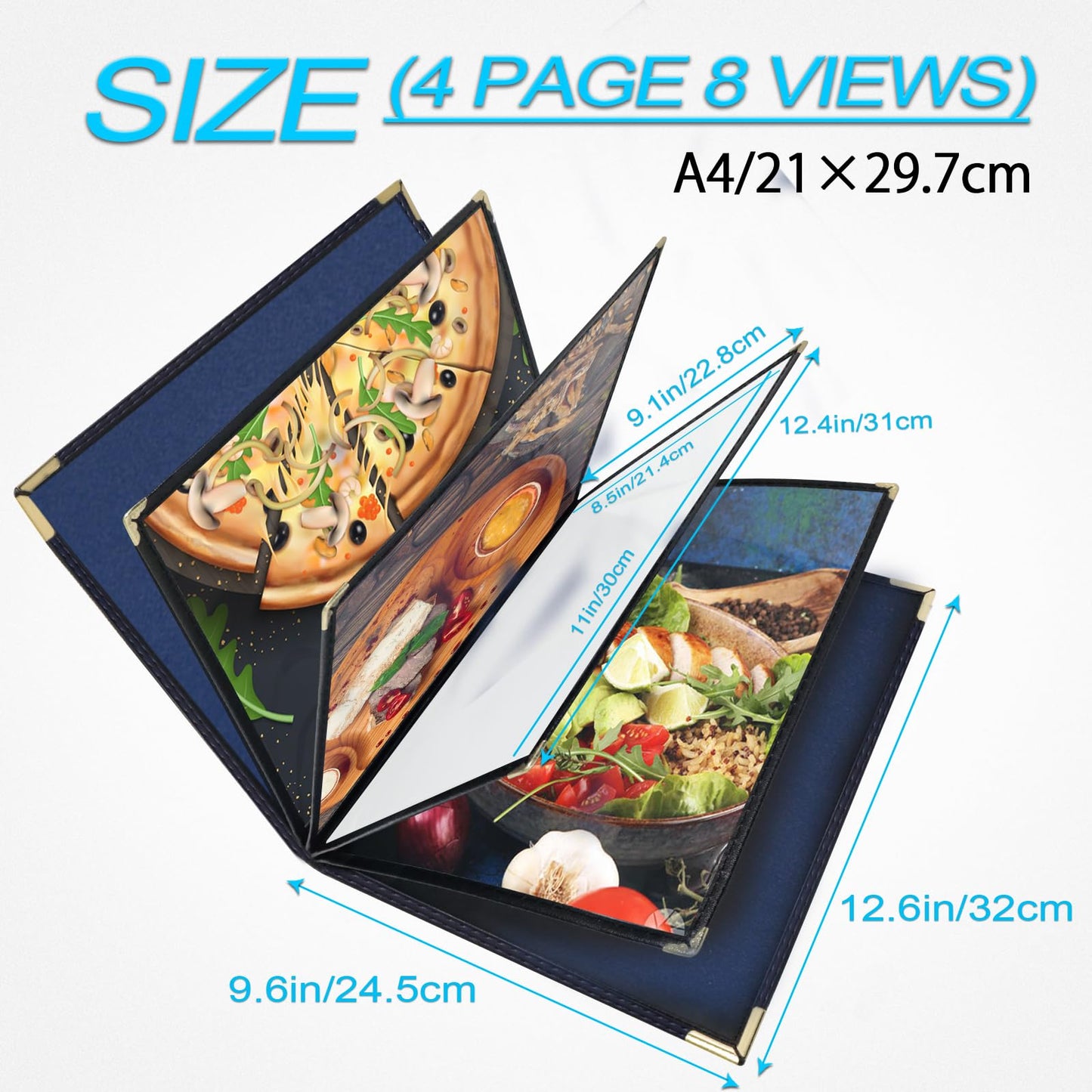 Premium Leather Restaurant Menu Covers 8.5x11 Inch (Set of 2), 4 Page 8 View, Elegant Durable Menu Holder for Upscale Dining, Restaurants, Hotels & Events