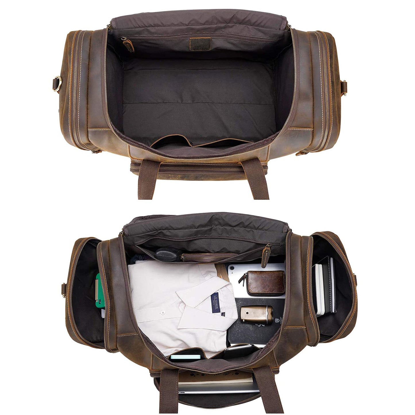 Polare 23" Full Grain Cowhide Leather Gym Duffle Weekender Overnight Travel Duffel Bag For Men 42L