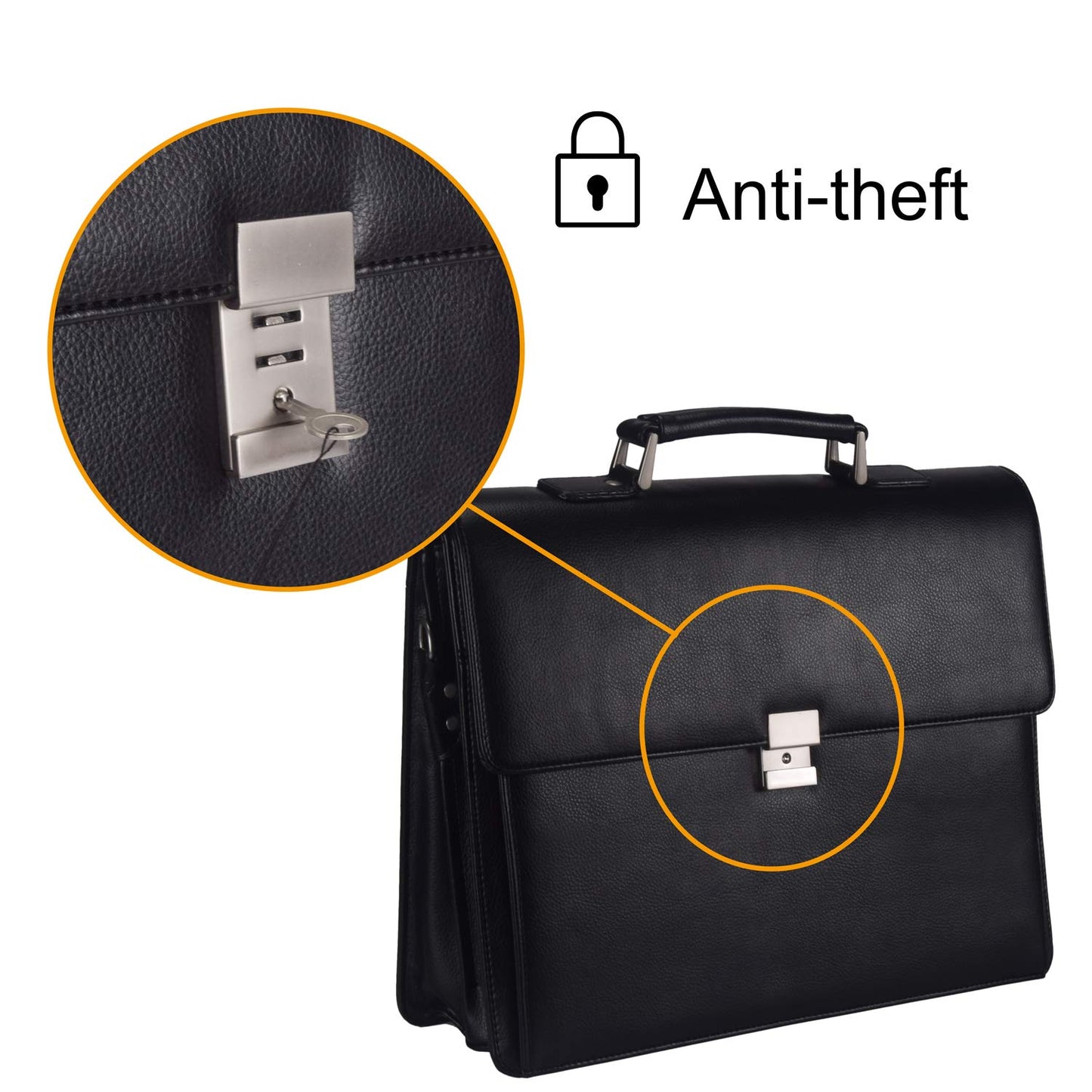 Mens Leather Briefcases Office Attorney Attache Case Ideal Gift Messenger Bag w/Padded Compartment for 15.6" Laptop, Black