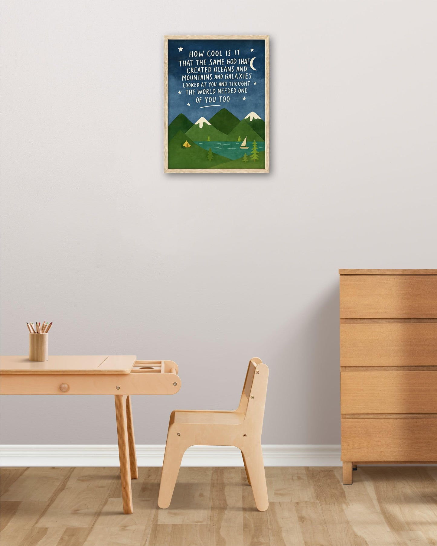 KensTro Natural OAK Wood Same God Creation Framed Wall Art,12x16in Inspirational Christian Bible Verse Canvas Art,Mountain Nursery Decor,Blue Set of 1 for Christian Boys Room for Boy Adoption Gifts