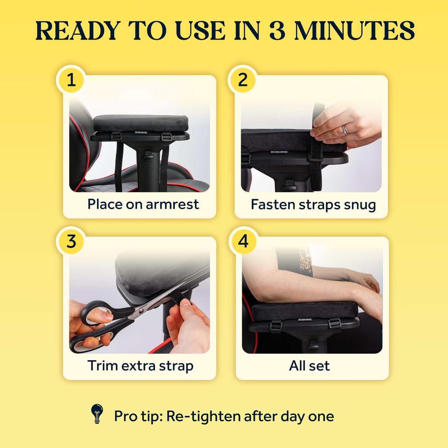 WESTERN COMFORT Thick Armrest Pads - Memory Foam Office Chair Arm Pads - Arm Rest for Desk Chair & Gaming Chair Armrest Pads - Chair Arm Covers - Elbow Support