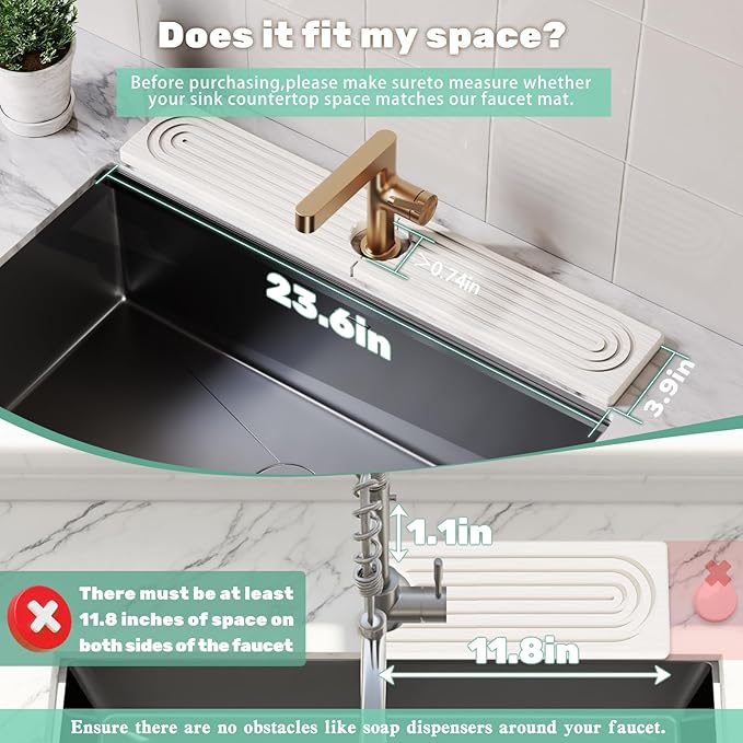Stone Faucet Mat for Kitchen Sink, Diatomite Drying Stone Tray & Sink Protector