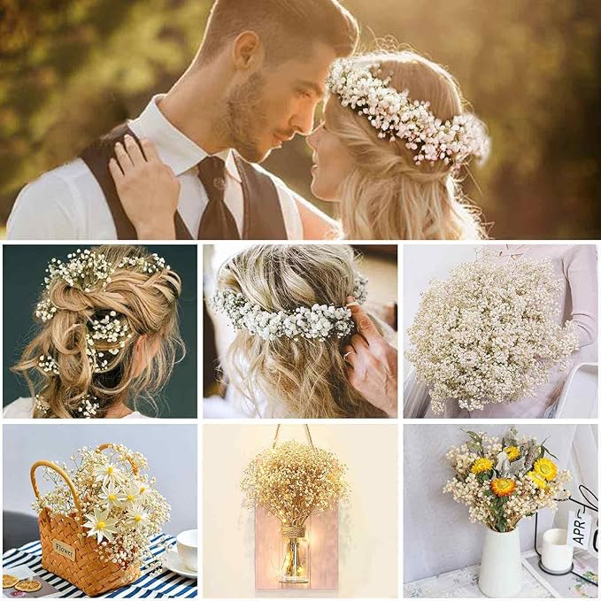 Dried Babys Breath Flowers Bouquet-17 Inch 5000+ Ivory White Dry Flowers, Natural Gypsophila Branches for Wedding, Table Vase Decor, DIY Wreath Floral, Home Office Party Garden Decoration (6OZ)
