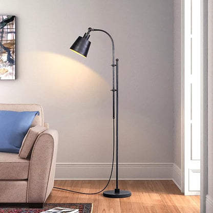Floor Lamp, Industrial Floor Lamps for Living Rooms & Bedrooms - Rustic Farmhouse Reading Lamp Standing, Adjustable Metal Heads Indoor Task Lighting for Living Room Office Home Décor (Rustic Black)