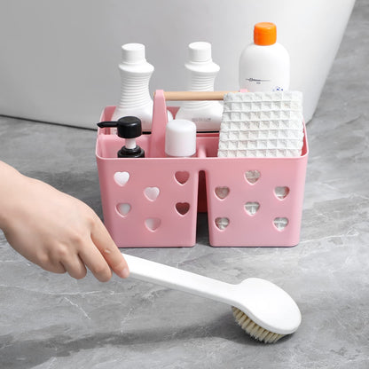 Anyoifax Portable Shower Caddy Plastic Shower Basket Organizer Divided Bathroom Caddy Storage Cleanning Caddy Tote with Handle for College, Dorm Room, Kitchen, Pink