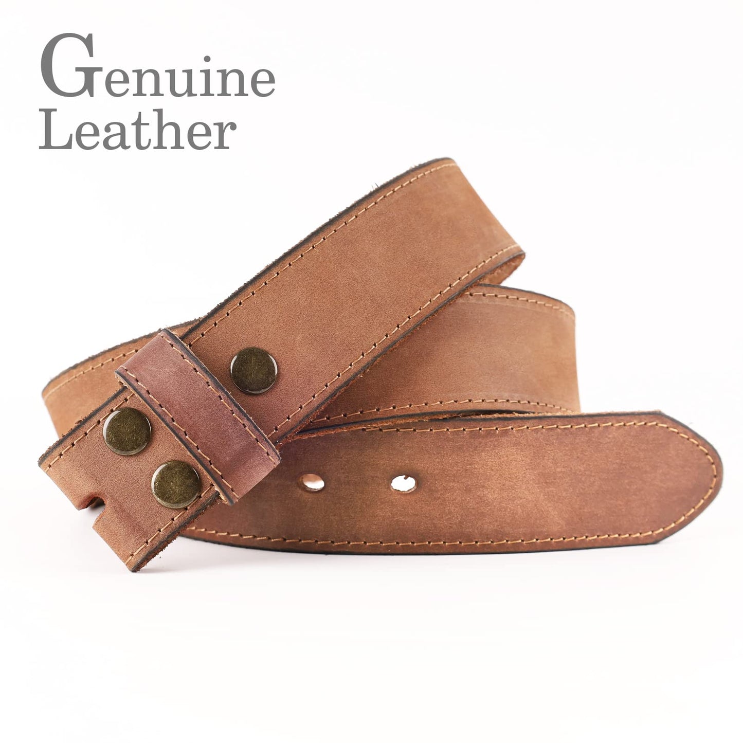 NPET Mens Leather Belt Full Grain Vintage Style, Stitches Leather Belt for Men, Snap on Strap 1 1/2" Wide