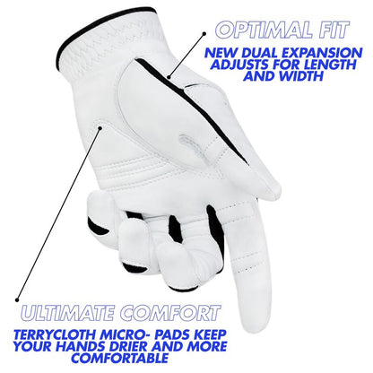 Bionic Men's StableGrip with NaturalFit 2.0 Golf Glove with Dual Expansion Thumb for Best Fit - Premium Cabretta Leather… (White, Small, Right)