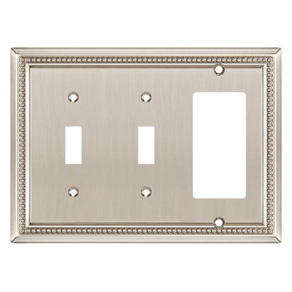Henne Bery Sunken Pearls Heavy Duty Decorative Wall Plate Switch Plate Outlet Cover (Double Toggle/Single Decorator, Satin Nickel)