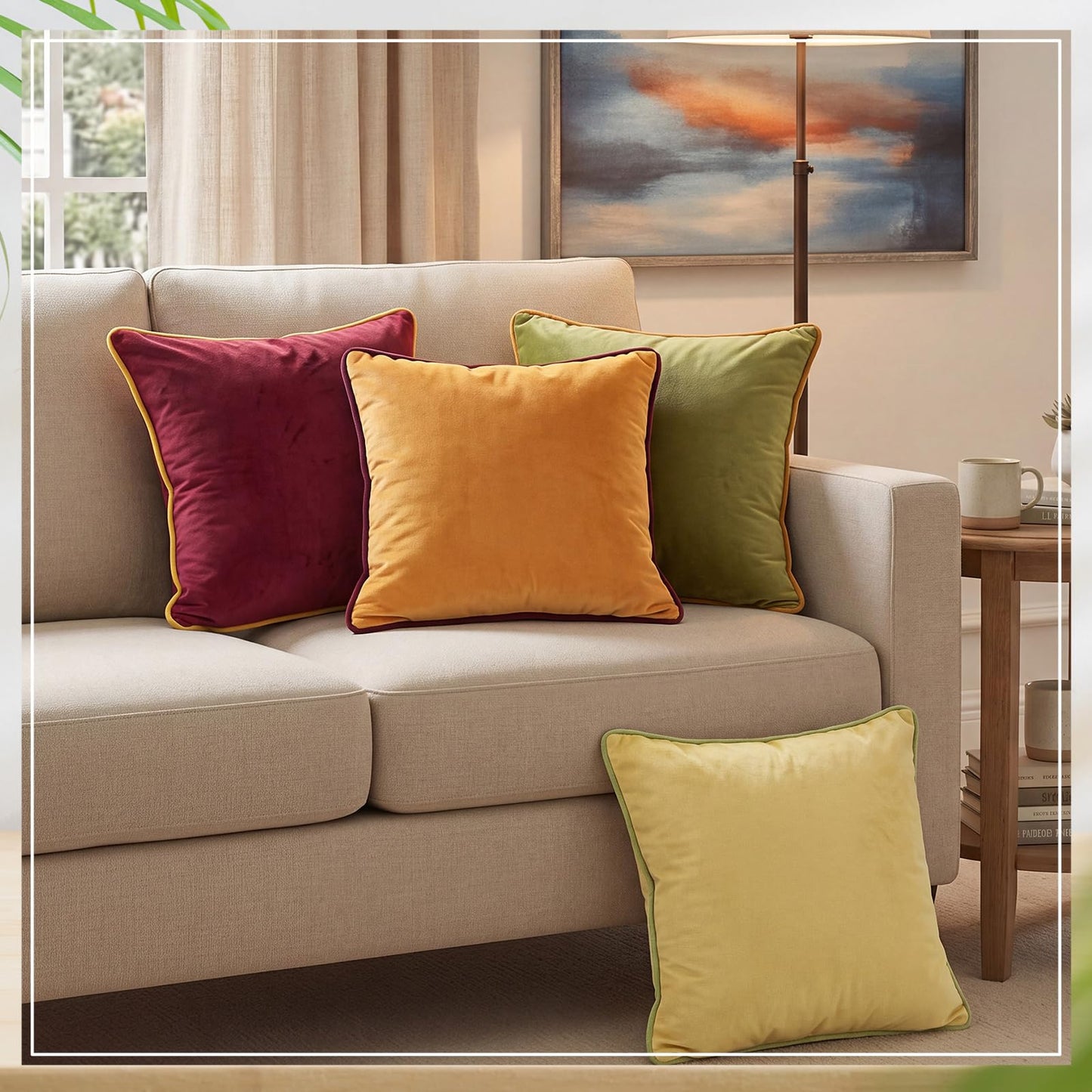 Chicplaid Pack of 4 Velvet Throw Pillow Covers 18x18 Inch Soft Square Decorative Pillow Cases Modern Double Sided Design Gradient Series Cushion Cover Set for Couch Sofa Bedroom Living Room Home Decor