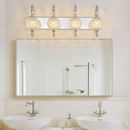 Modern Crystal Bathroom Vanity Lights Fixtures Over Mirror Chrome Vintage 4-Lights 28 Inch Bathroom Light Fixtures Glass Crystal Vanity Lights