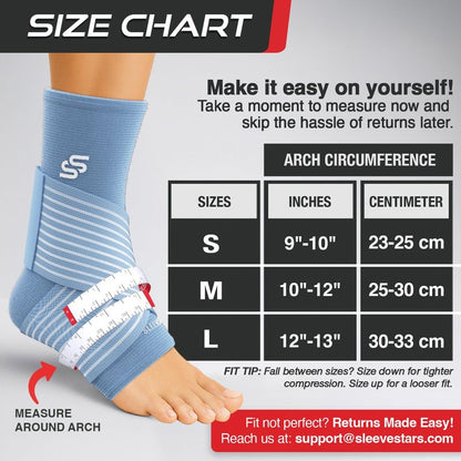 Sleeve Stars Ankle Brace for Women & Men, Ankle Wrap for Sprain, Compression Sleeve for Plantar Fasciitis Relief, Easy Customizable Support: w/ Removable Strap (Single/M:10"-12"/Light Blue)