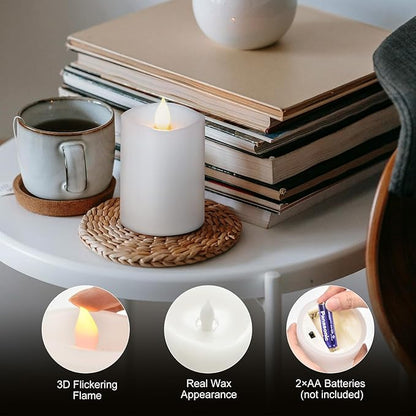 3x4 Flickering Flameless Candles Set of 1,Real Wax Pillar LED Battery Candles,with Timer,4 inch Flameless Candles with Remote,for Holiday Home Decor,White