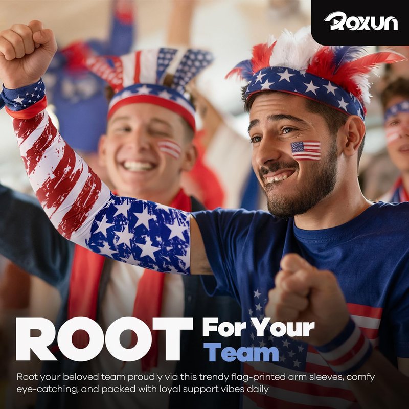 ROXUN 2 Pairs Flag Arm Sleeves Cooling UV Protection for Men Women Soccer Football Sports Gear Mexico Flag-2