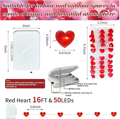 pozzolanas LED Heart Fairy Lights Battery Operated, 50 LED 17FT Copper Wire Mini String Lights Waterproof Starry Lights for Bedroom,Halloween,Christmas,Parties Wedding Decoration (Red, 2 Pack)