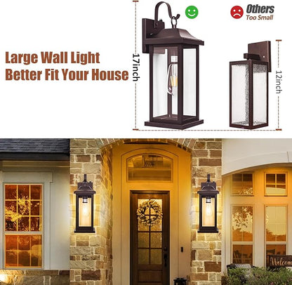 Dusk to Dawn Outdoor Lighting for House 17 Inch Large 1-Pack, Oil Rubbed Bronze Exterior Light Fixture for Front Porch Light with Clear Tempered Glass Waterproof Outside Wall Mounted Lamp