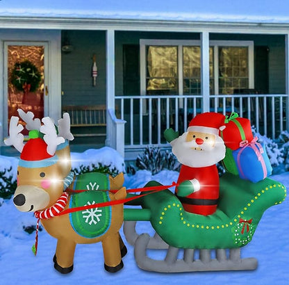 MorTime 6.7 FT Christmas Inflatable Santa Claus on Sleigh Pulled by Two Reindeers with Gift Boxes, Blow up Lighted Xmas Yard Decor with LED Lights for Christmas Outdoor Decorations