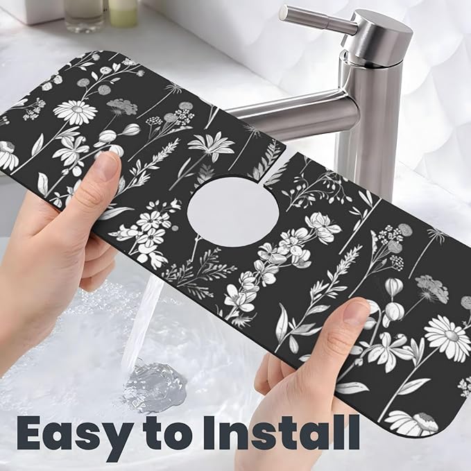 Faucet Draining Mat For Kitchen Sink, Wildflowers Plants Diatom Mud Absorbent