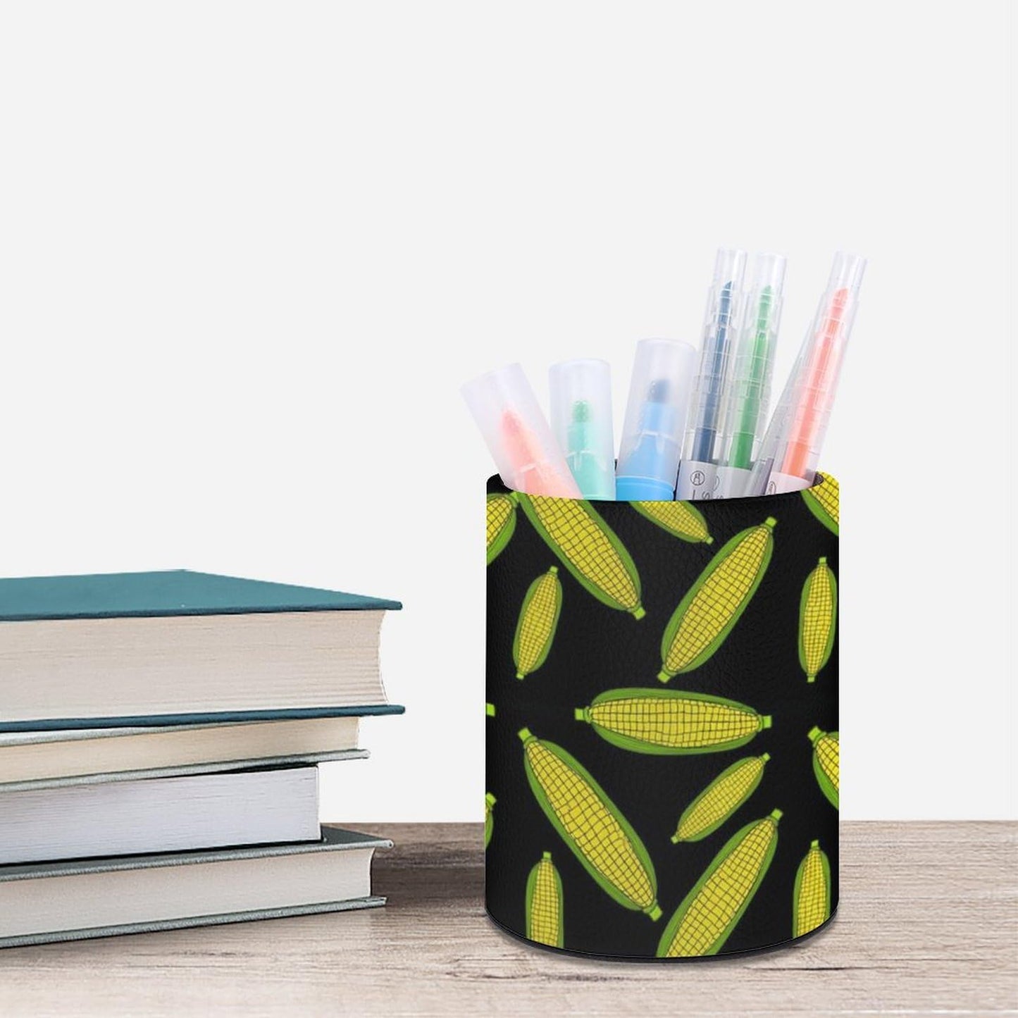 UTRSIFB Pen Holder Leather Pencil, Holder Cup Makeup Brush Storage Organizer, Waterproof Multifunctional Office Supplies Corn