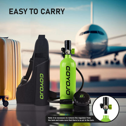 GOYOJO 1L Mini Scuba Tank with Mask – DOT Certified Portable Diving Air Tank, 3000 PSI Max Pressure, Pony Bottle Underwater Breathing Device for Snorkeling & Scuba Diving (Green)