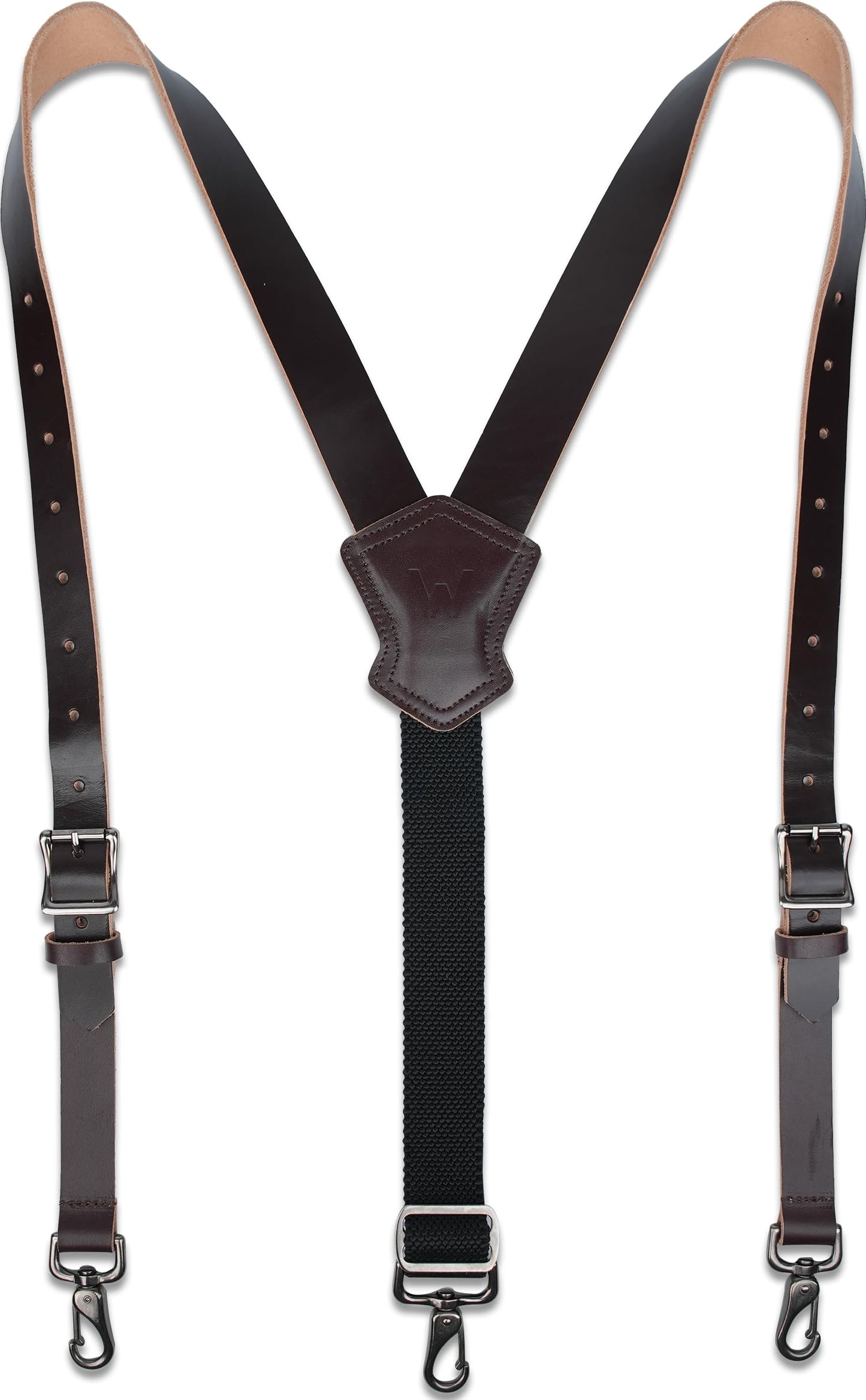 WELKINLAND Heavy-Duty Buffalo Leather Work Suspender, 1.5"-Wide Brown Leather Suspenders for Man, Top-Grain Leathers Suspender Man Belt Loop for Jeans, Genuine Leathers Suspenders for Men Western