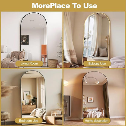 Arched Floor Mirror, 76 "x 34" Full Length Mirror Wall Mirrors Hanging or Leaning Arched-Top Full Body Mirrors with Stand for Bedroom, Dressing Room, Gold