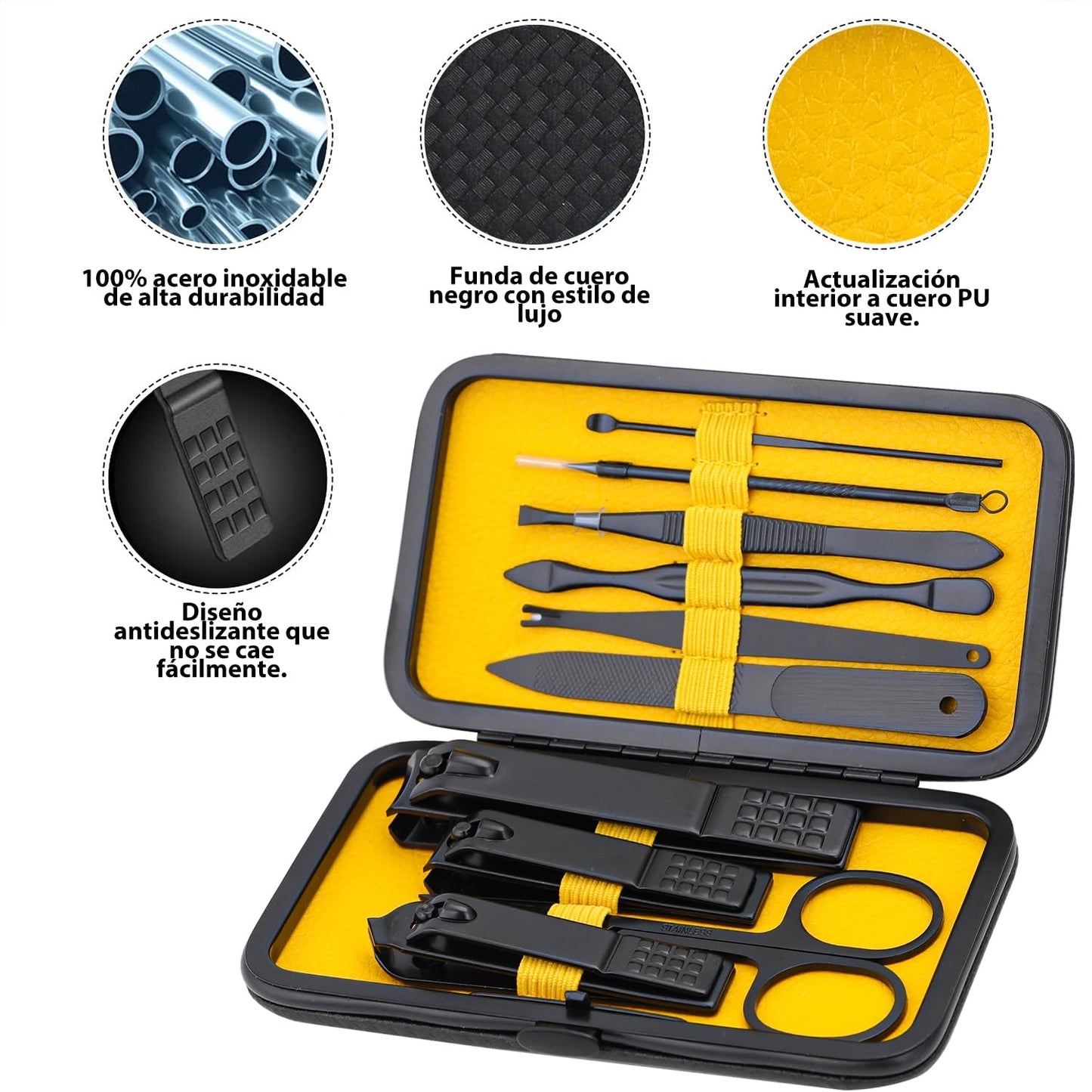 Manicure Set Nail Clippers Kit Professional Stainless Steel Nail Care Tools with Leather Travel Case 10 in 1 Blue