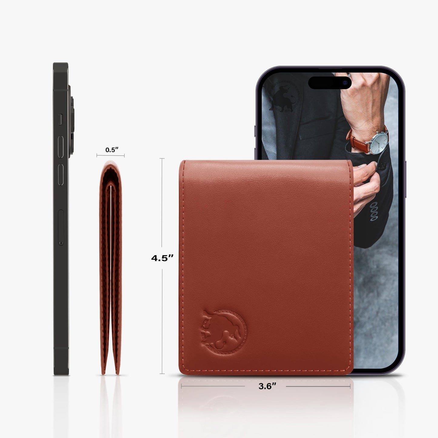 BULLTAILOR Full-Grain Leather Wallet for Men, Minimalist Slim Mens Bifold RFID Blocking Wallet with Cash Pocket, 8 Card Slots (Cognac Brown)
