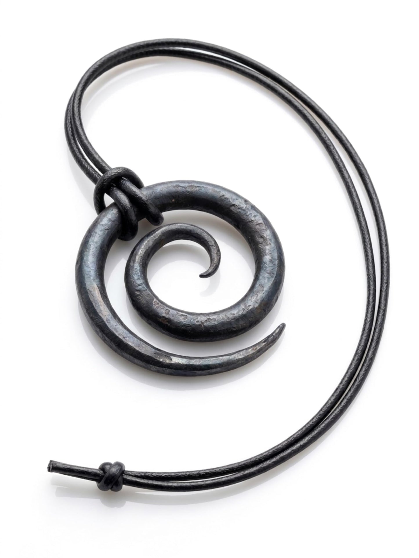 THEREALREYAZ Hand Forged Wrought Iron Celtic Spiral Necklace with Pure Leather Rope | Handmade Rustic Iron Pendant | Adjustable Cord | Unique Artisan Jewelry Gift for Men & Women