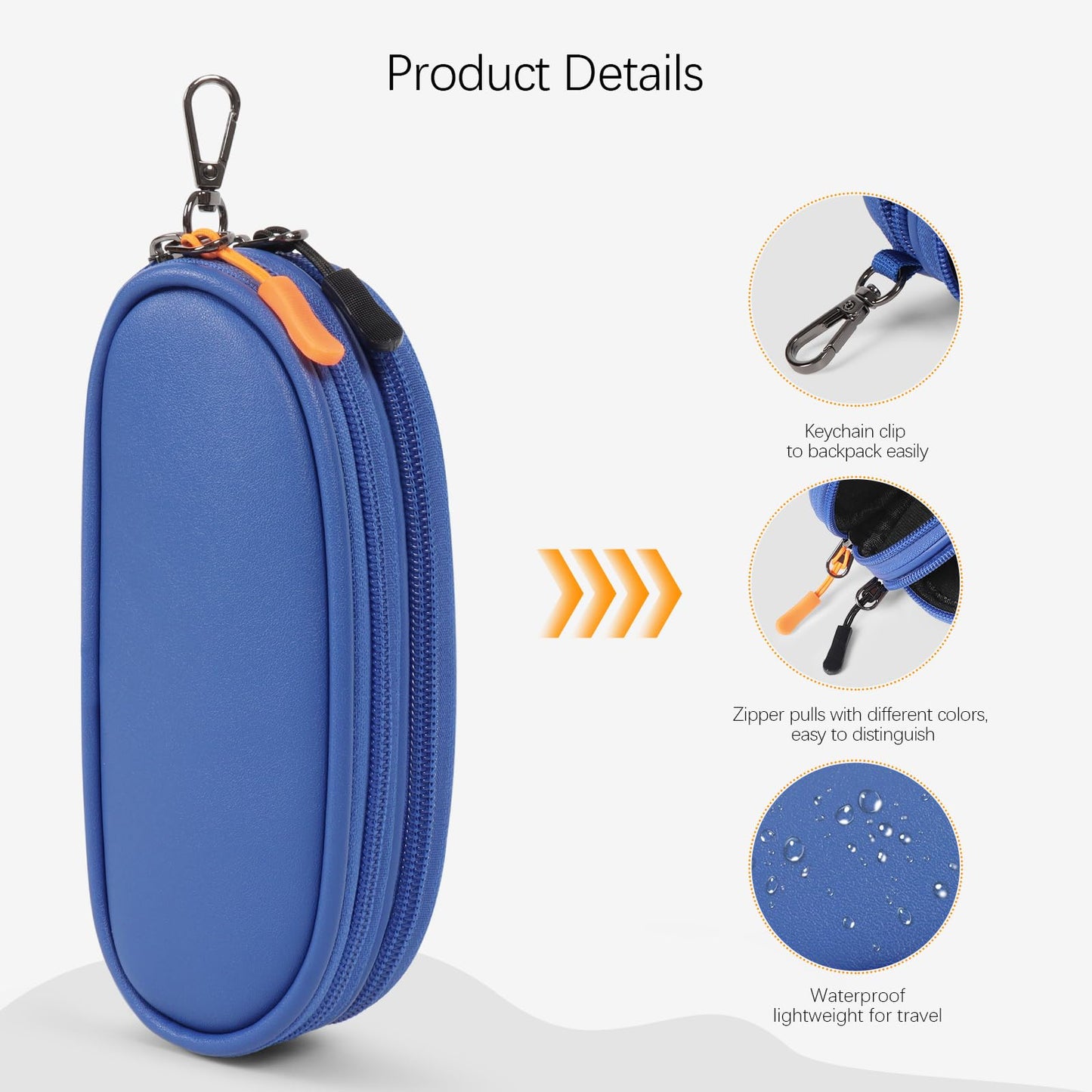 Tangoner Double Eyeglasses Case with Zipper – Faux Leather Soft Sunglasses Pouch, Portable Travel Glasses Holder with Keychain Clip for Men & Women (Blue PU)