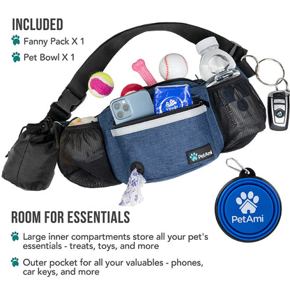 PetAmi Dog Fanny Pack, Treat Pouch for Dog Walking, Training, Built in Poop Bag Dispenser, Water Bottle Holder, Collapsible Bowl, Pet Treat Waist Belt for Hiking, Running, Kibbles (Camo Black)