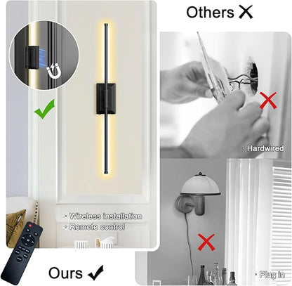 Battery Operated Wall Light Set of 1 - Black Picture Wireless Led Plug In Walls Sconce Fixture Indoor - Art Decor Bathroom Sconces Rechargeable - Modern Bedroom Cordless Lights Fixtures with Remote