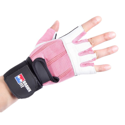 Brawn Fit Workout Gloves for Men and Women - Soft Leather Weight Lifting Gloves with Wrist Support, Padded Design Best for Gym, Exercise, Training, Barbell Workout-1 Pair X-Small Size - Pink and White
