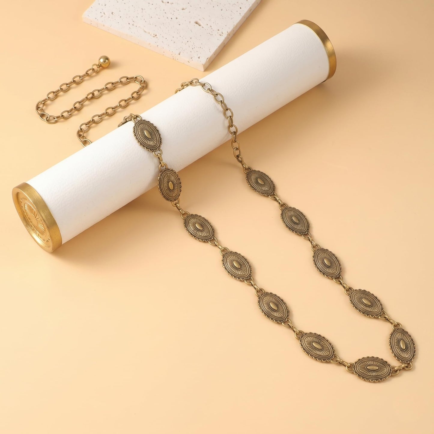COSUCOS 2 Pcs Boho Belt for Women, Vintage Bohemia Gold Waist Chain Belt and Black Western Cowgirl Cowboy Disc Concho Leather Belt for Dress Jeans Country Concert Outfit