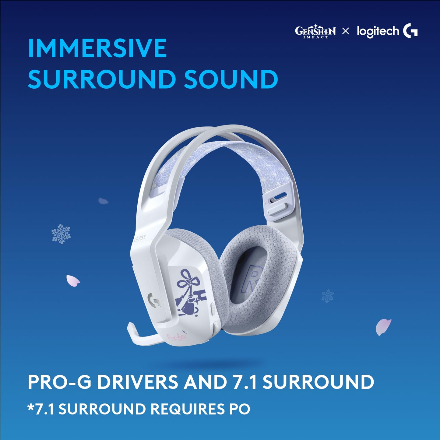 Logitech G733 Lightspeed RGB Wireless Gaming Headset with Suspension Headband, Kamisato Ayaka Special Edition, LIGHTSYNC RGB, Blue Voce mic Technology and PRO-G Audio Drivers