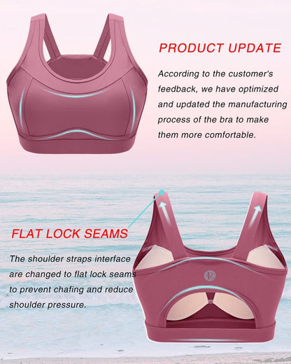 RUNNING GIRL High Impact Sports Bras for Women,Racerback Red Bra Workout Crop Tank Tops Longline Sports Bra Push up (WX2667 Pink,3XL)