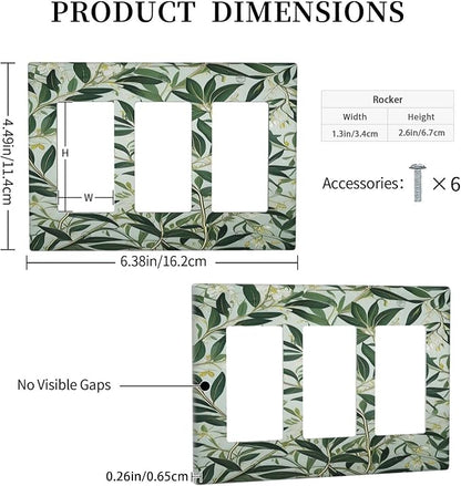 Sage Eucalyptus Leaves Foliage 3 Gang Rocker Triple Outlet Wall Plate Decorative Switchplate Cover Faceplate GFCI Light Switch Covers for Farmhouse Living Decor