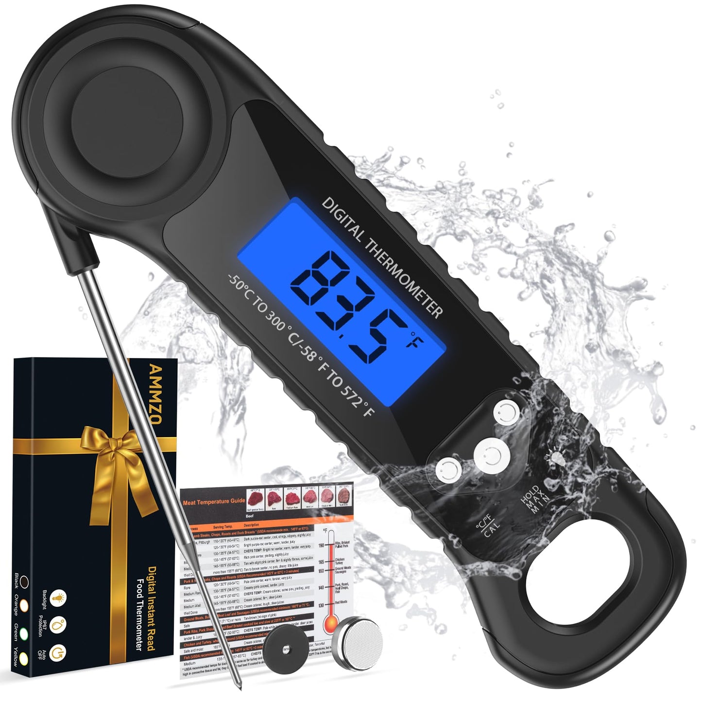 AMMZO Meat Thermometer Digital, Instant Read Food Thermometer - Waterproof for Cooking Deep Fry Oven Smoker Roast, Camping & Kitchen Essentials BBQ Accessories Grill Gifts for Men Him Dad Birthday