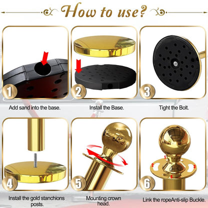 JLXMAXLJ 6PCS Gold Stanchions Posts with 4PCS 5 ft Red Velvet Rope, Red Velvet Rope Stanchion Set Crowd Control Barriers, Stanchions and Velvet Ropes Red Carpet Poles for Party Supplies