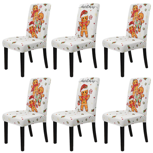 Zifmrtrwn Christmas Chair Cover Set of 6 Gingerbread Winter Dining Room Slipcovers Stretch Parsons Chair Seat Protectors Xmas Holiday Decor-6PCS