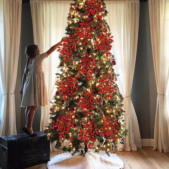 DILATATA 6Pcs Christmas Glitter Leaves Holly Leaves 23" Artificial Red Holly Leaf Picks Sprays Giltter Stems for Christmas Tree DIY Xmas Wreath Garland Home Decor - Red