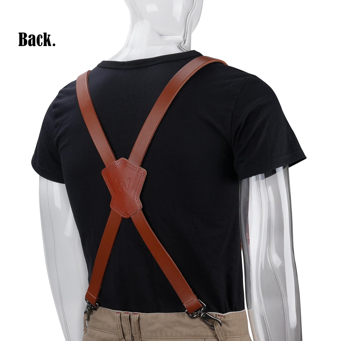 WELKINLAND Top-Grain Buffalo Leather Suspenders, Vintage Suspenders, Brown Leather Suspenders, Heavy Duty, Western Style