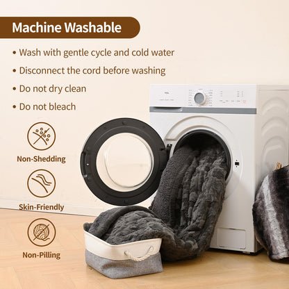 Bearhug Electric Blanket King Size 100" x 90", Dual Controller Heated Blanket, White Flower Patterns Faux Fur & Warm Sherpa, 10-Heat Levels & 1-12H Auto Off,ETL, Machine Washable