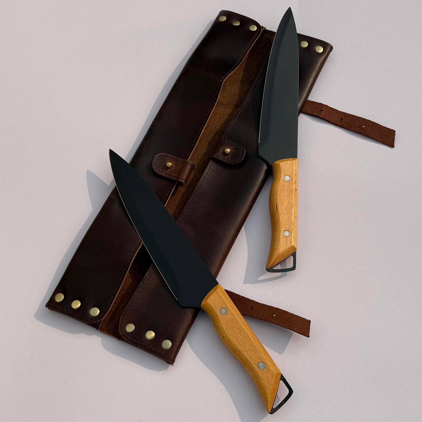 RUSTIC TOWN Leather Knife Roll - Chef Knife Case for Professional & Home Use - Secure & Stylish Knives Organizer - Travel Friendly for Men & Women