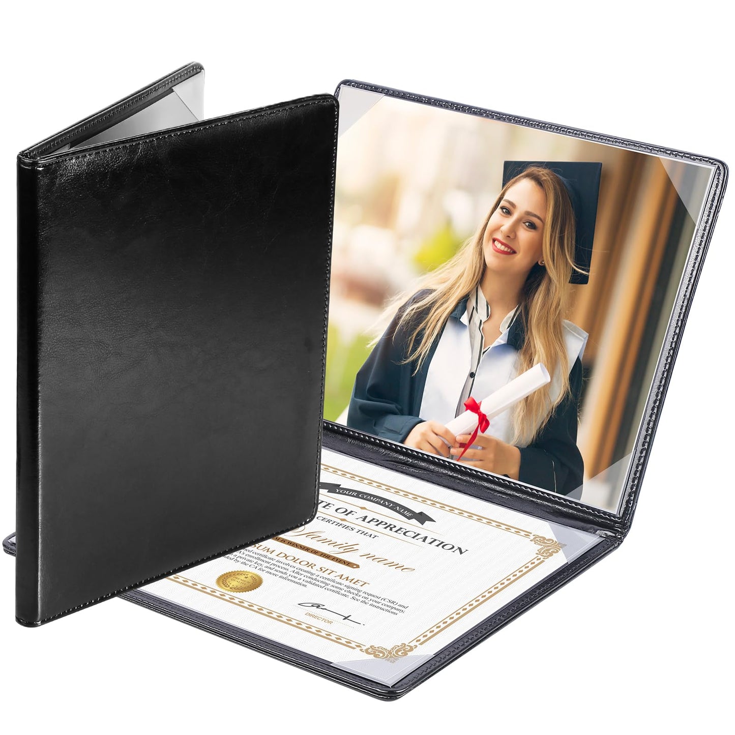 Diploma Cover 8.5 x 11 Certificate Holders for Letter-Sized Award Padded Menu Cover - Black Leather