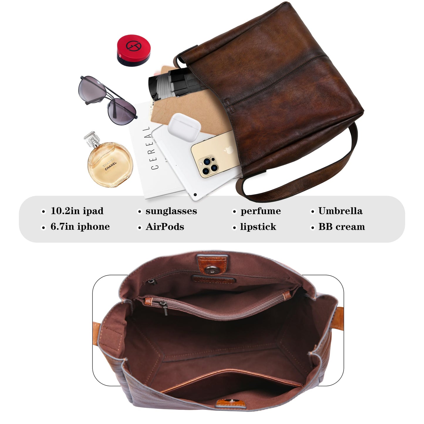 HESHE Women’s Shoulder Handbags Soft Genuine Leather Purses for Women Satchel Bag Hobo Tote Bag Crossbody Purses Bucket Bags Work Top Handle Handbag Cross Body Bags(Coffee)