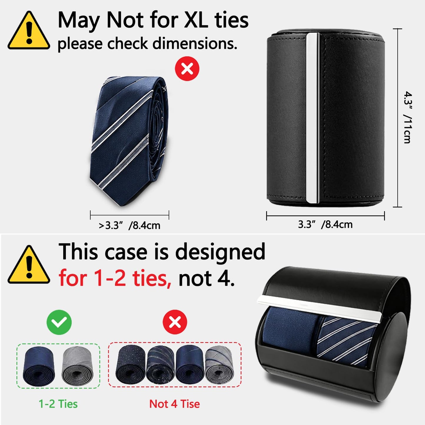 YY YEARCHY Men's Necktie Travel Case, Tie Anti-Wrinkle Organizer Box - Formal Cylinder Shape (Black)