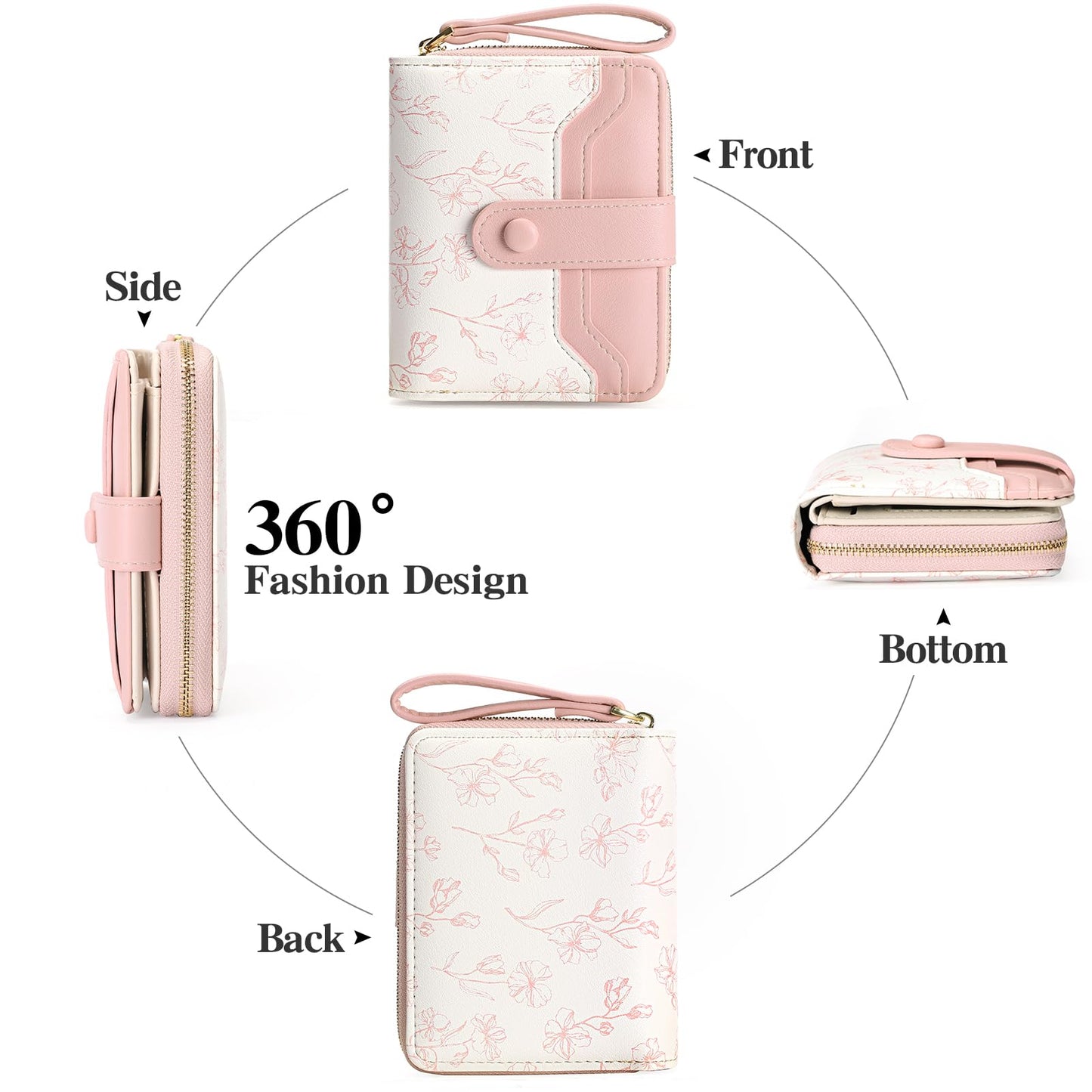 GAEKEAO Womens Wallet Slim Thin RFID Blocking Floral Leather Card Holder Bifold Long Ladies Wallet with Zipper Pocket