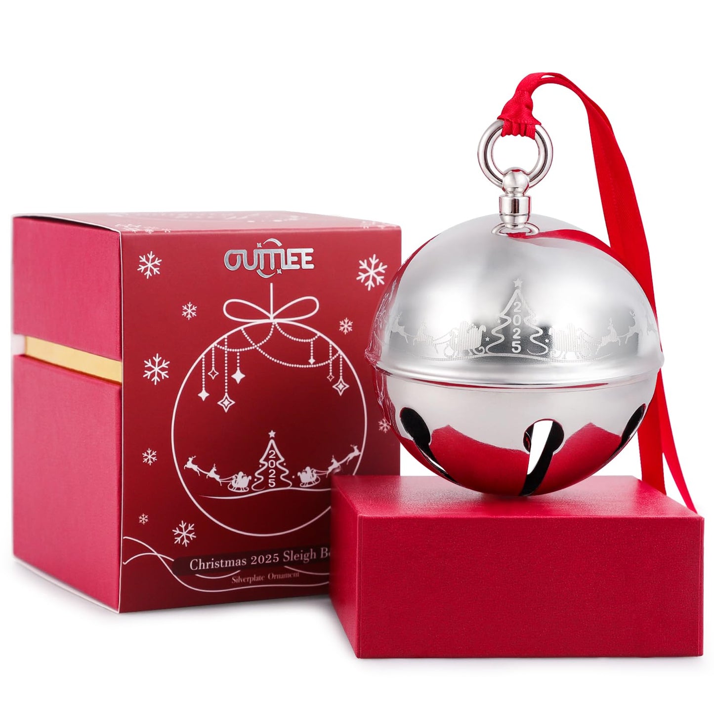 2025 Christmas Bell Ornaments for Christmas Tree, Sleigh Bell Decoration Silver Bell Ornament Anniversary Keepsake Engraved Holiday Bell
