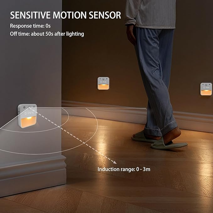 SX.man&sog Motion Sensor Light Indoor,3 Colors Temp Adjustable Motion Light Indoor with Time Display Ideal Night Lights for Bedroom,Kitchen or Bathroom (2 Pack)